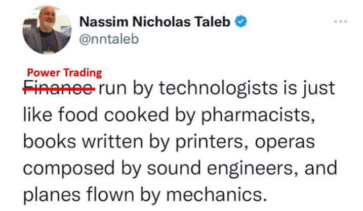 Nassim Taleb quote about power trading, emphasizing the importance of domain expertise in electricity markets